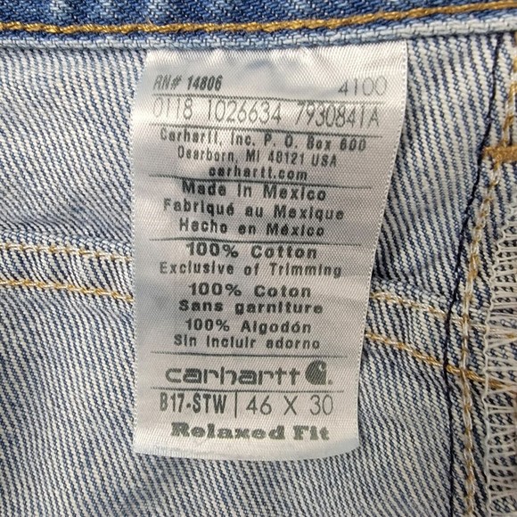 Carhartt B17-STW Relaxed Fit Size 46 x 30 Denim Blue Jeans Men's - Picture 8 of 12